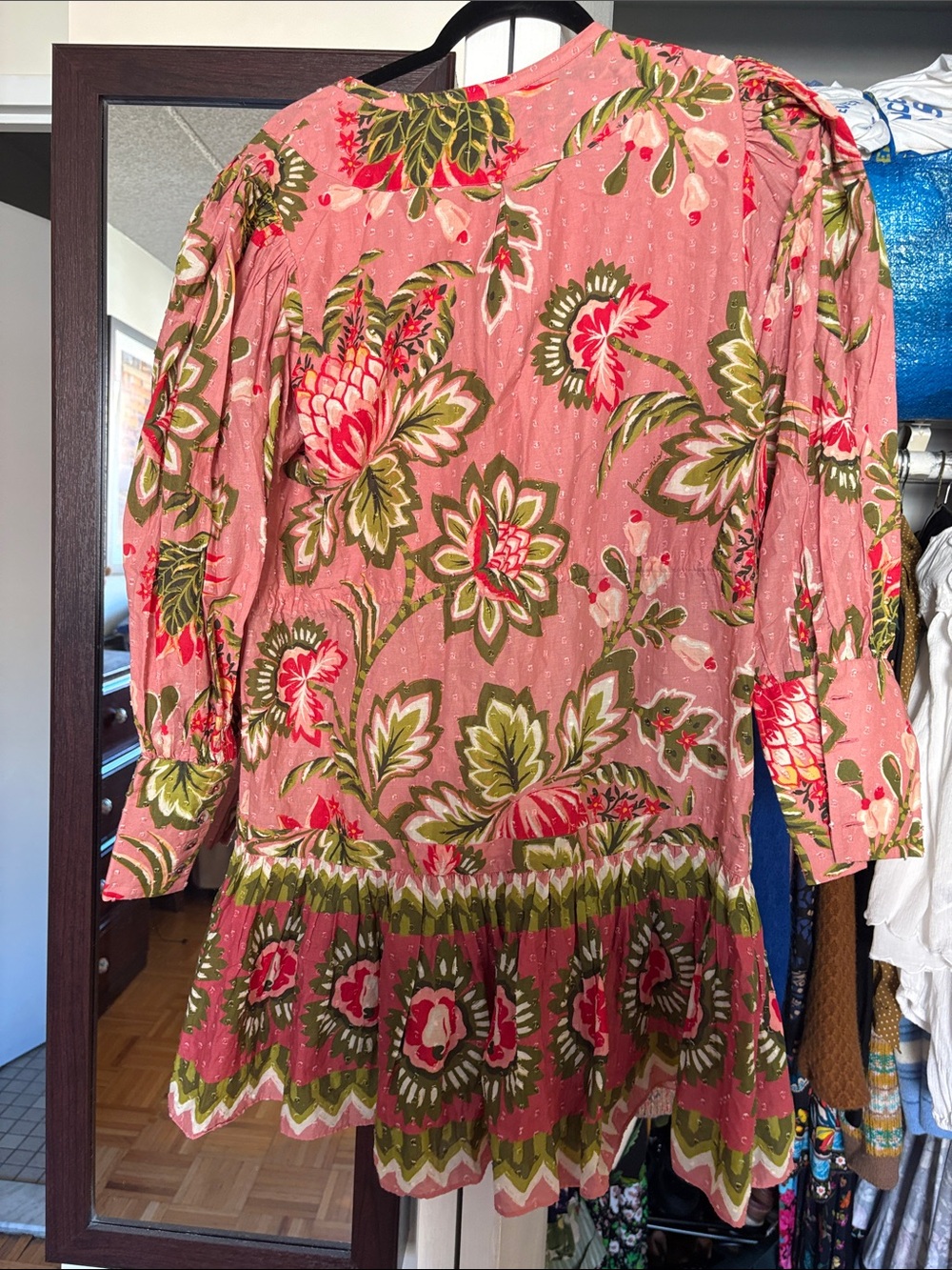 Farm Rio M cover up NWT. Floral Pink Long-Sleeve Tiered Dress - Picture 9 of 9
